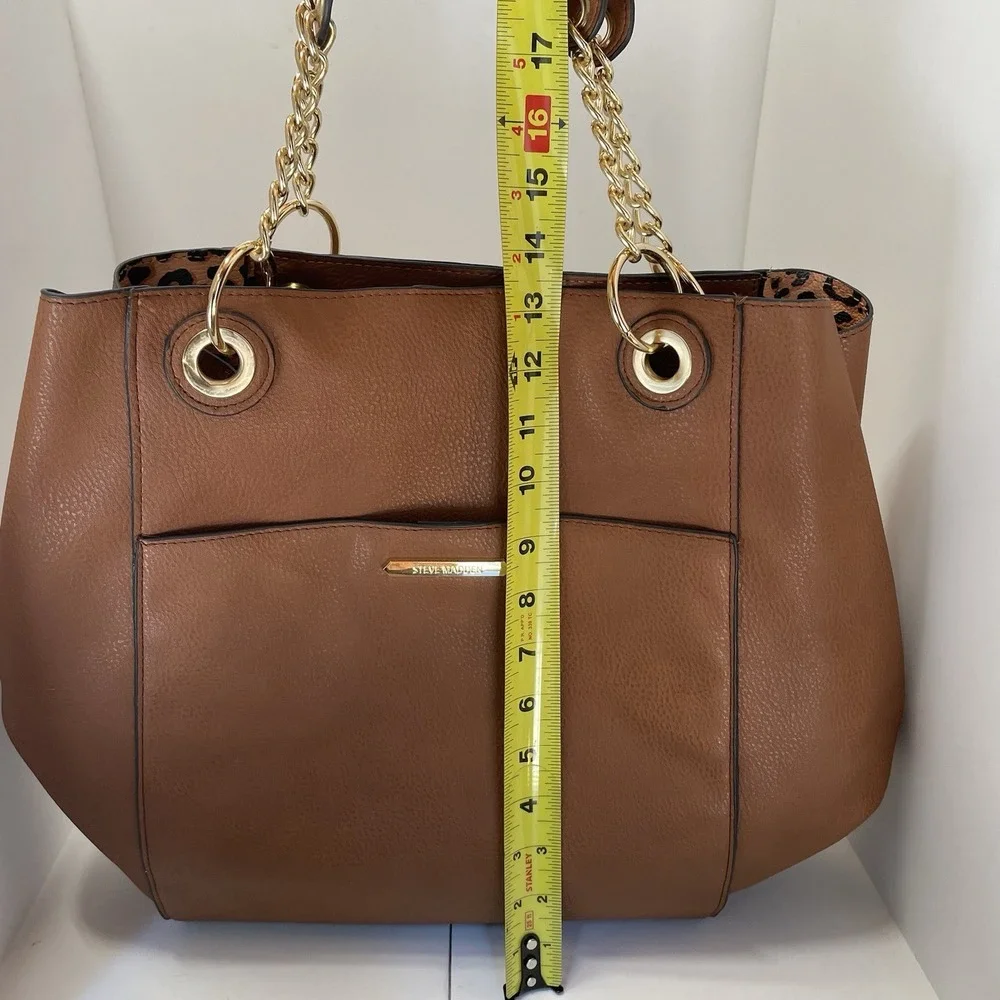 Steve‎ Madden Large Purse Animal Print Inside Brown Chain Strap Matching Bag
